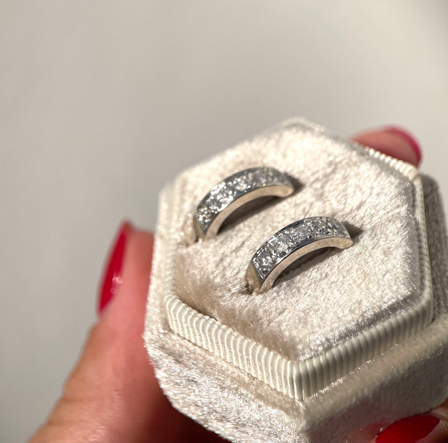 14K White Gold Diamond Huggie Hoop Earrings - Timeless Elegance