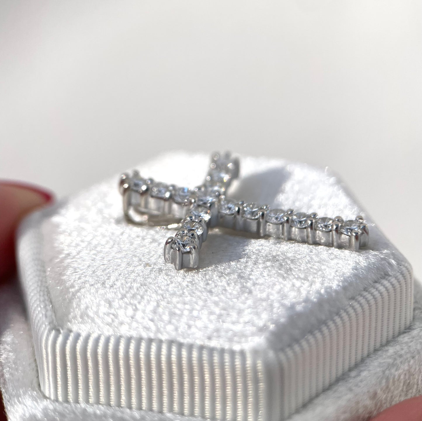 14K White Gold Diamond Cross Pendant