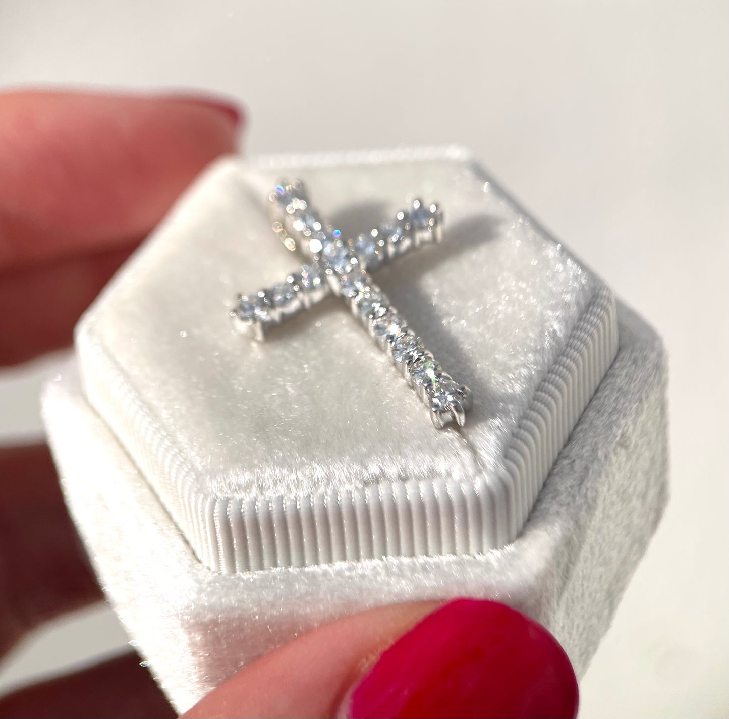 14K White Gold Diamond Cross Pendant
