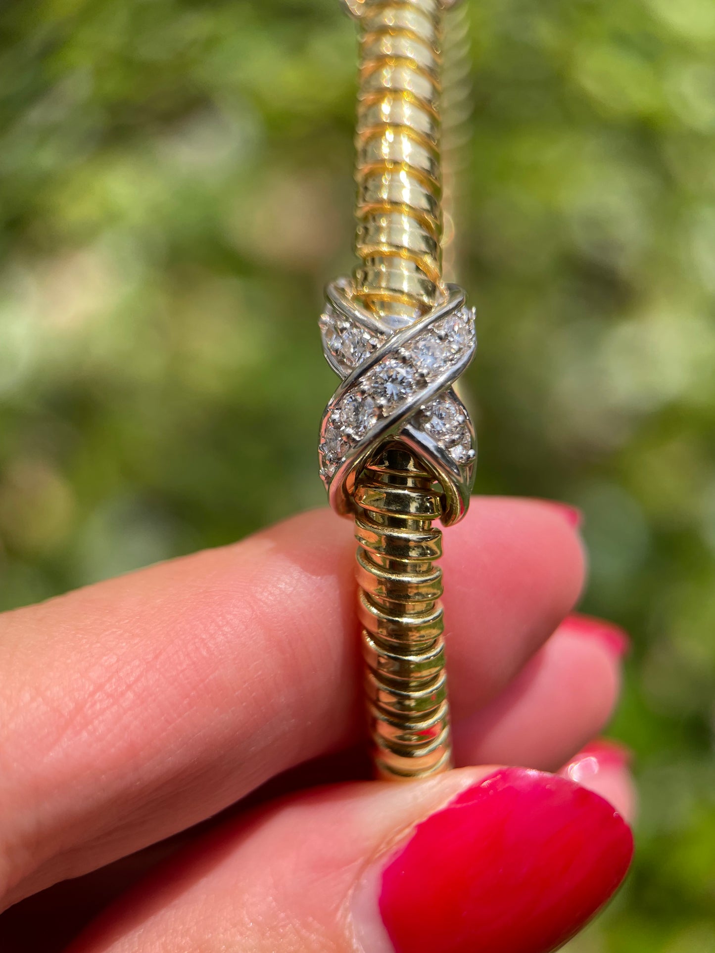 Vintage 18K Gold Cable Cuff Bracelet with Diamond X Motifs