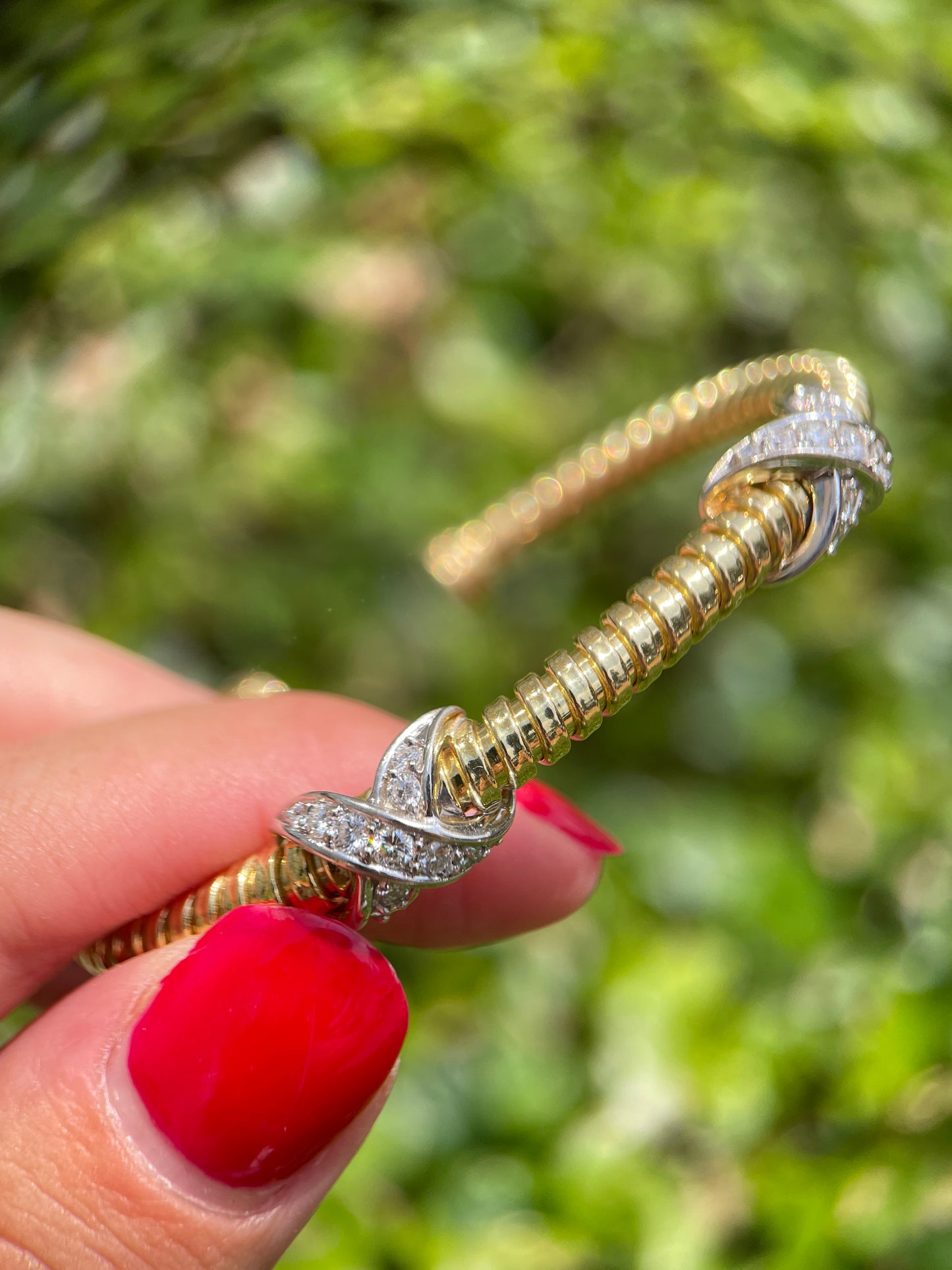 Vintage 18K Gold Cable Cuff Bracelet with Diamond X Motifs