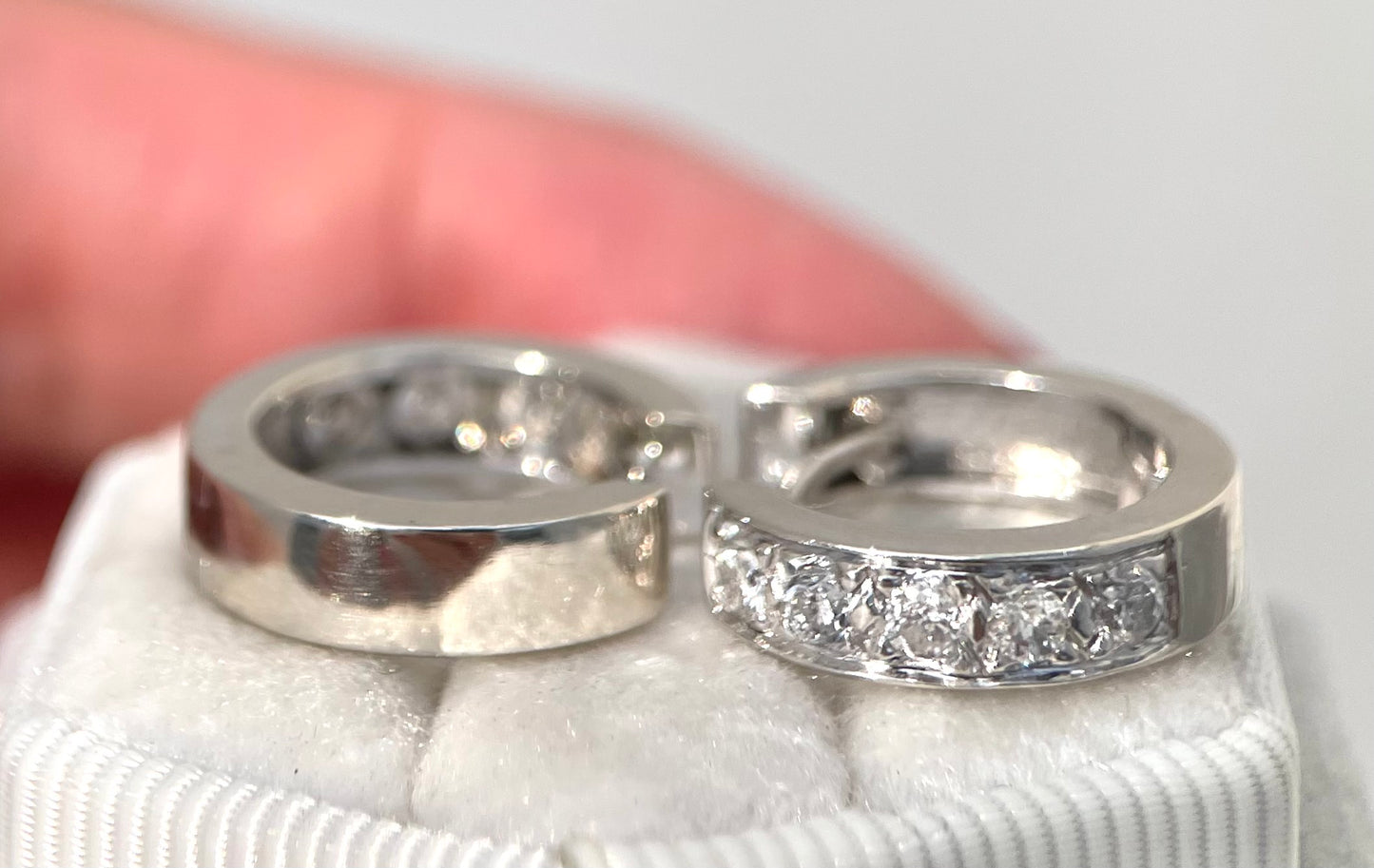 14K White Gold Diamond Huggie Hoop Earrings - Timeless Elegance