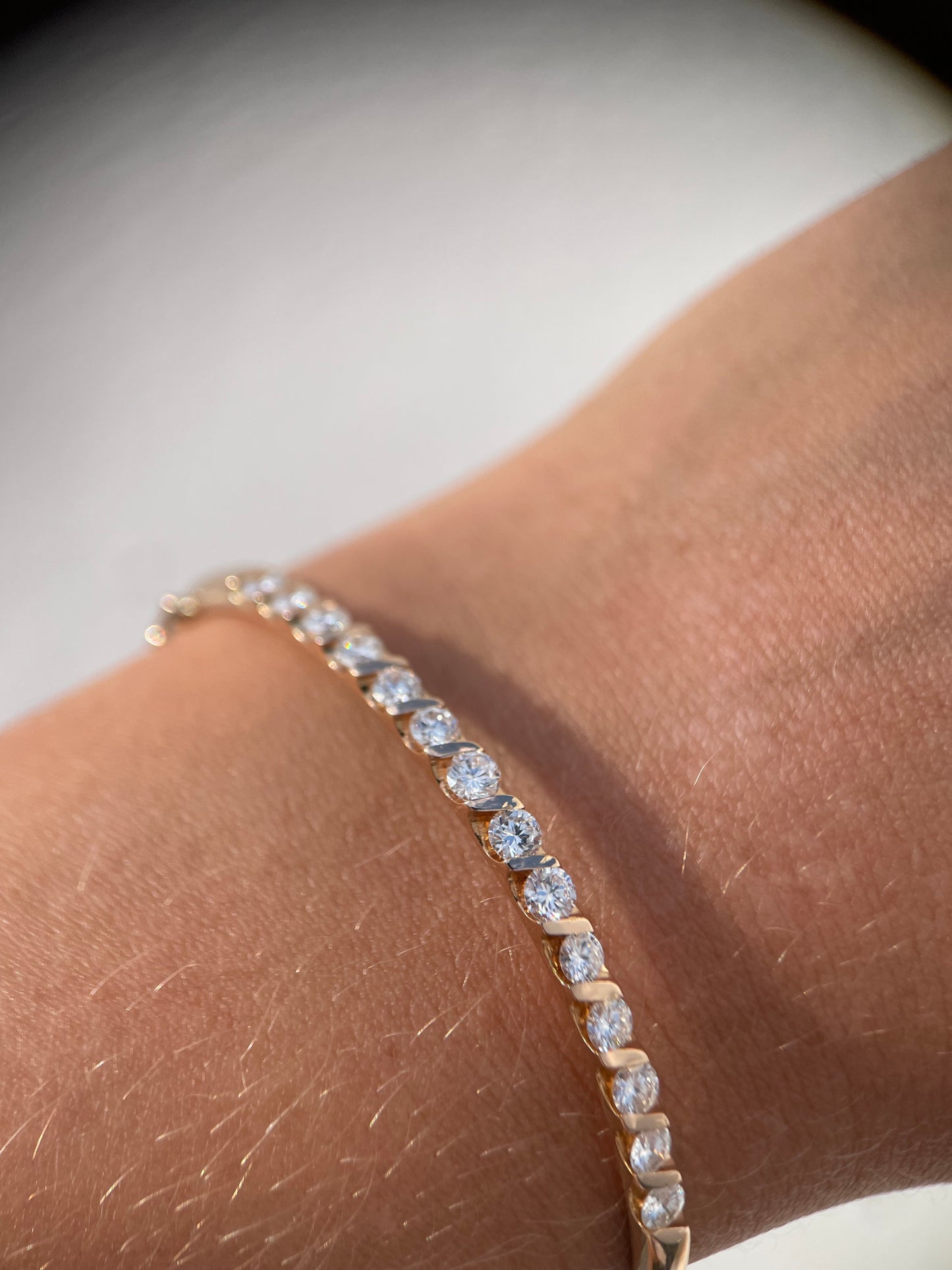 14K Yellow Gold Diamond Line Bangle Bracelet – Classic Elegance with Contemporary Precision