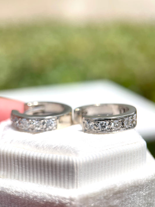 14K White Gold Diamond Huggie Hoop Earrings - Timeless Elegance