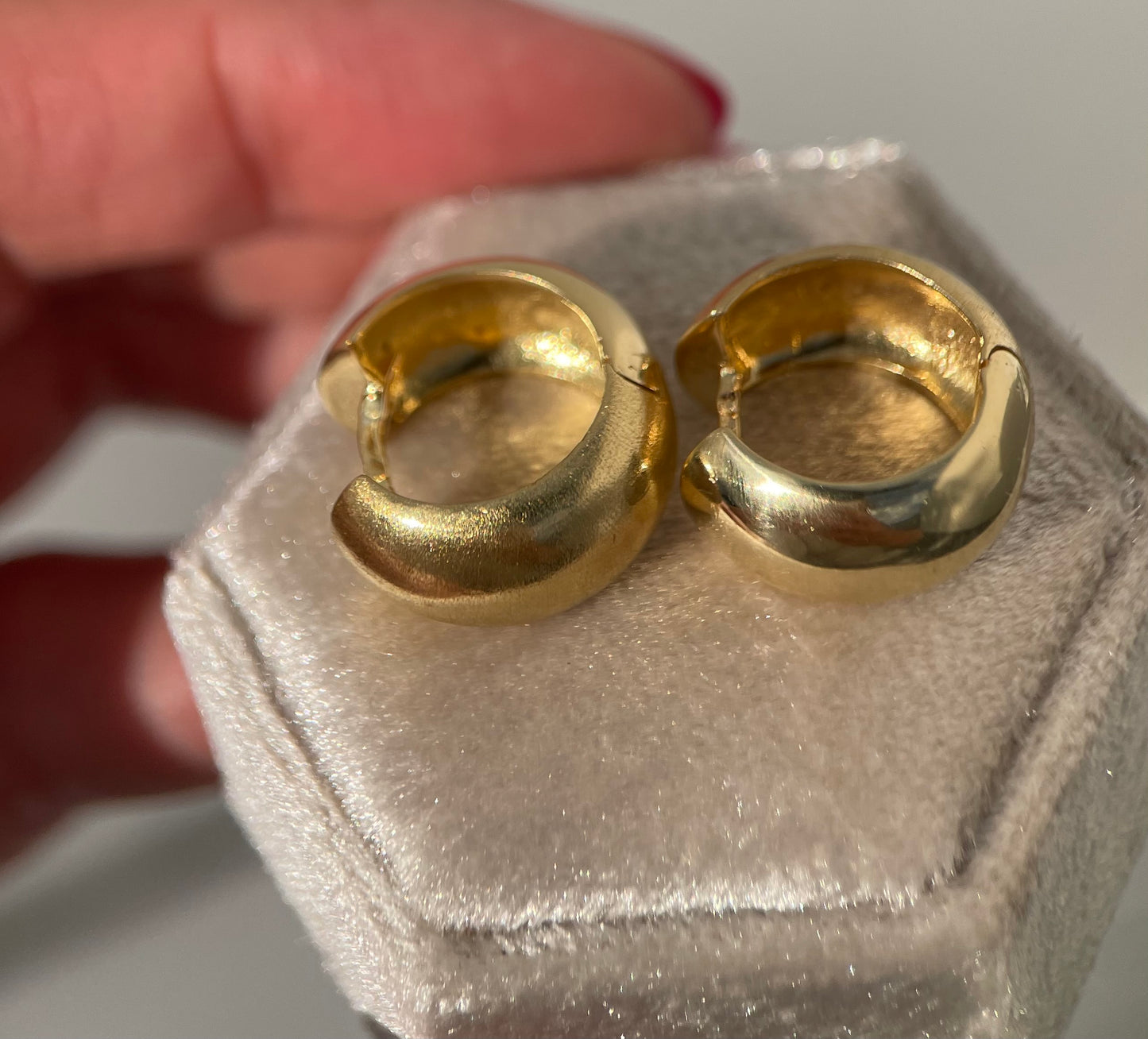 Estate Dome Hoop Earrings – Dual Finish - 18 K Yellow Gold