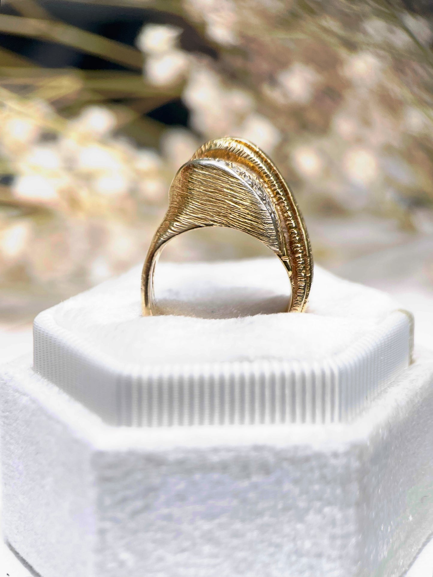Vintage Swirl Dome Ring with Diamond Accents – 14K Yellow Gold