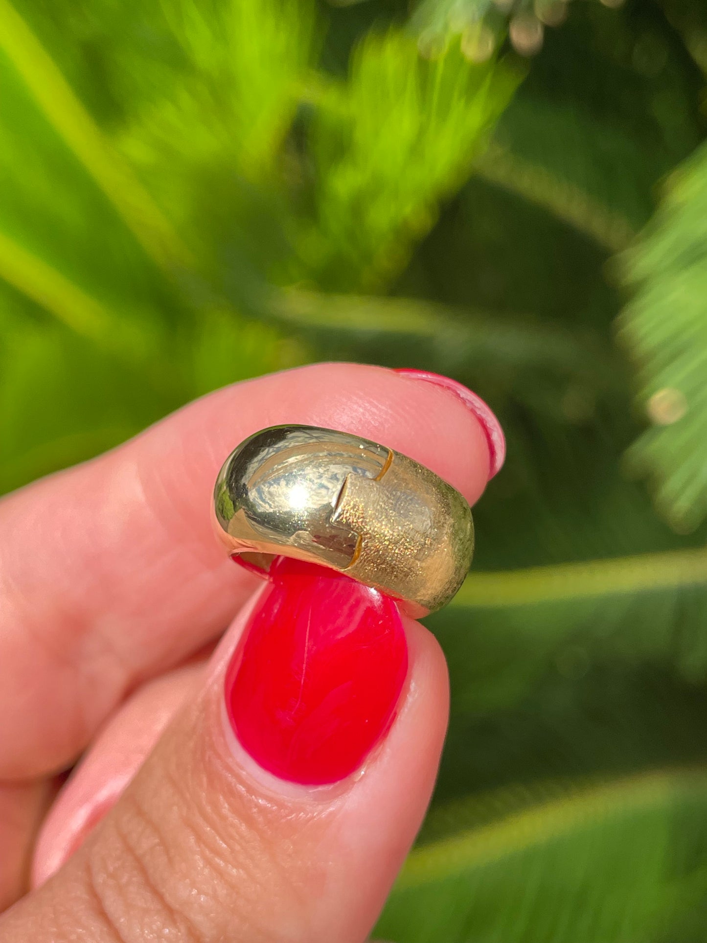 Estate Dome Hoop Earrings – Dual Finish - 18 K Yellow Gold