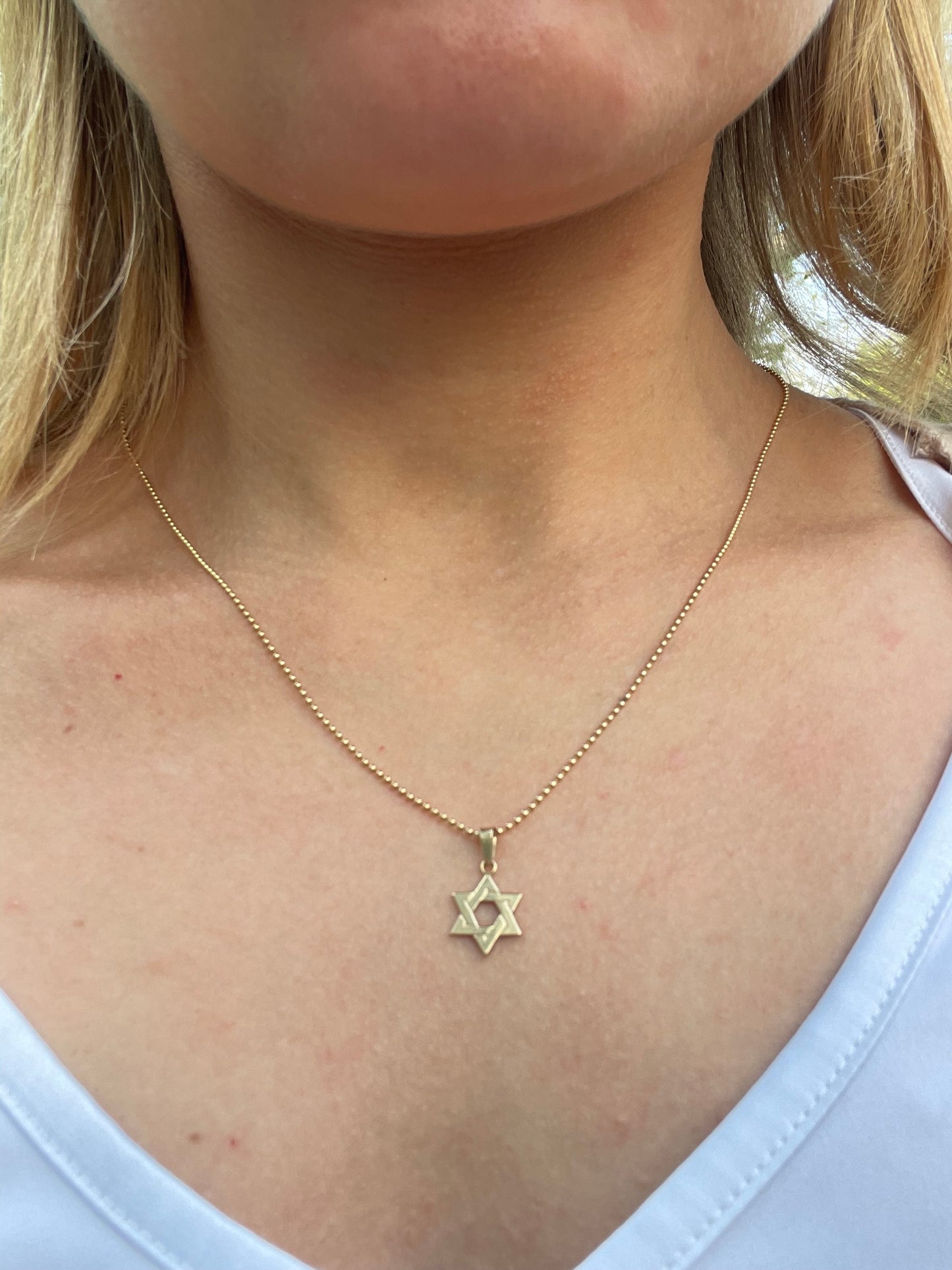 Star of David Pendant Necklace – 14K Yellow Gold - Geometric Openwork Design