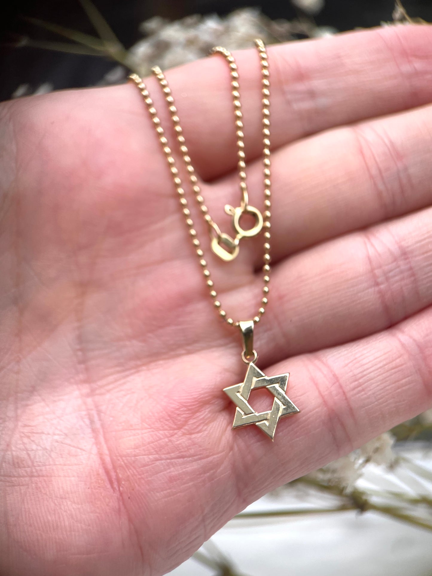 Star of David Pendant Necklace – 14K Yellow Gold - Geometric Openwork Design