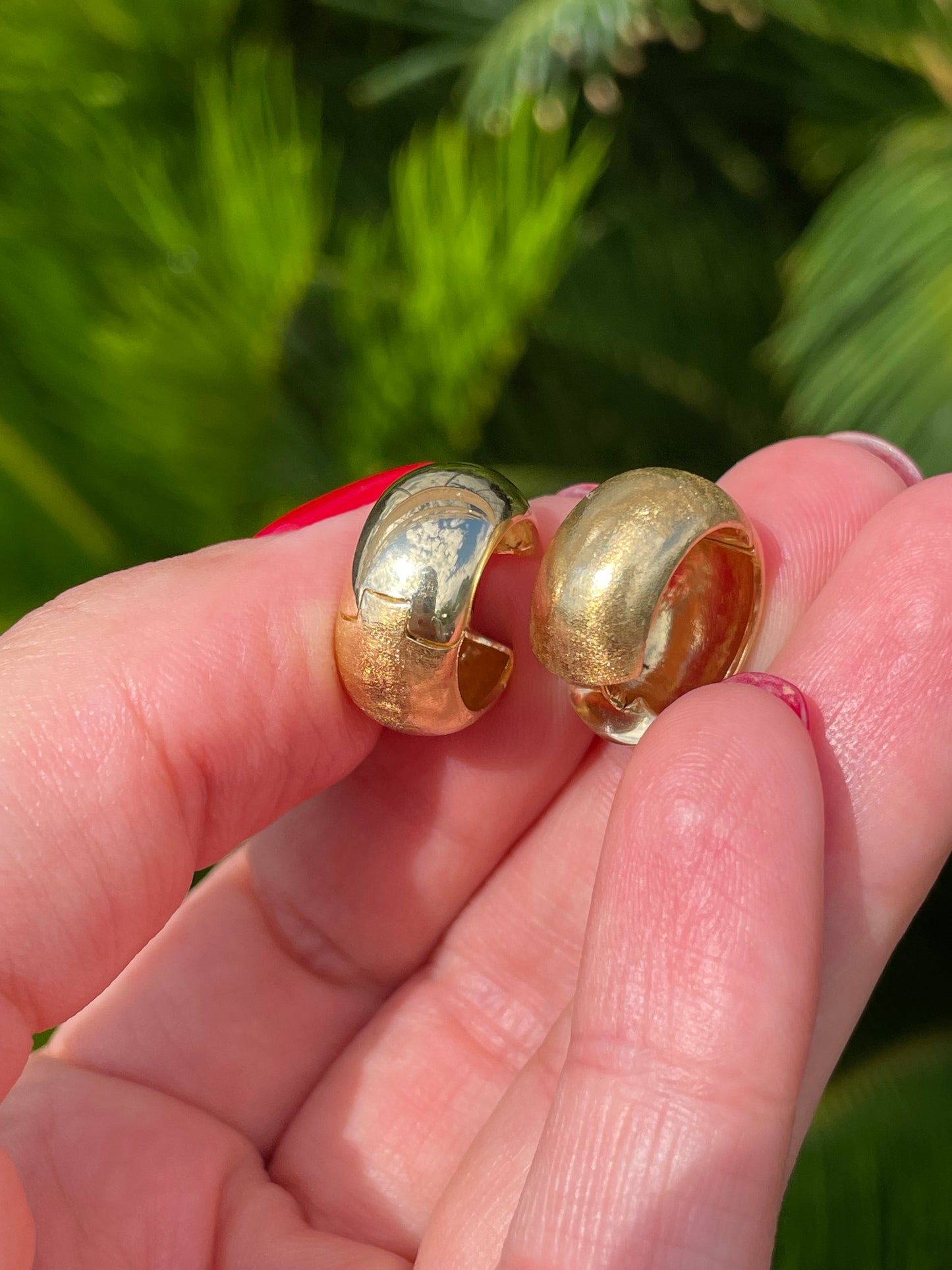 Estate Dome Hoop Earrings – Dual Finish - 18 K Yellow Gold