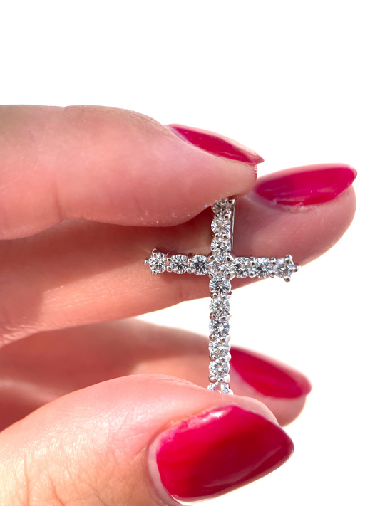 14K White Gold Diamond Cross Pendant